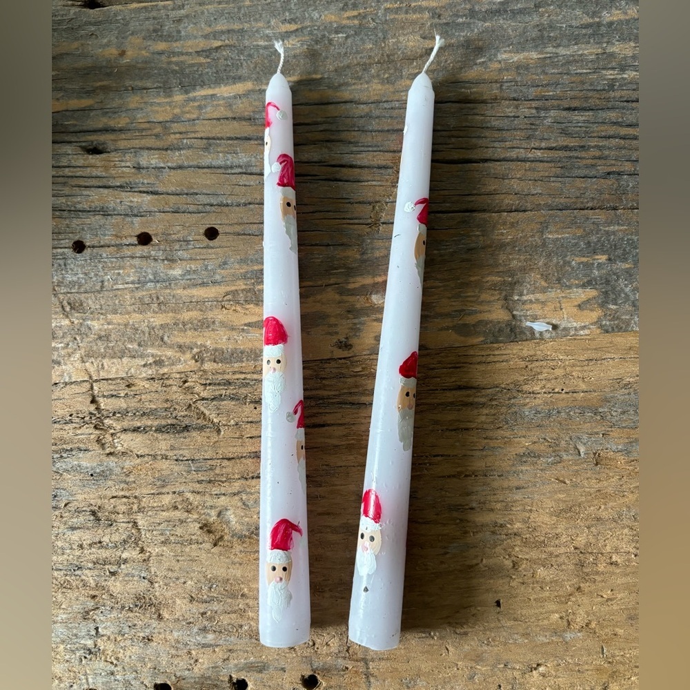 Hand Painted Santa Clause two candle light sticks for Christmas